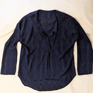 Women's Semi Sheer Navy Blue Blouse size LG